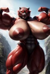 abs ai_generated anthro biceps big_breasts big_nipples flexing fluffy furry huge_breasts hyper_breasts incineroar large_breasts muscle_mommy muscles muscular muscular_female pokemon promptchan promptchan.ai