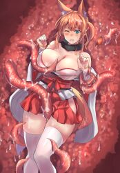 1girls animal_ear_fluff animal_ears aqua_eyes bare_shoulders breasts clothed_sex clothing clothing_cutout detached_sleeves female fox_ears fox_girl legs_together open_mouth orange_hair original penetration penis_tentacles rape sawaya_(mizukazu) tentacle tentacles_under_clothes thighhighs vaginal_penetration white_legwear white_thighhighs wide_hips wide_sleeves