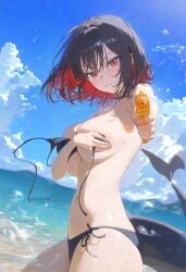 1girls ai_generated beach bikini breasts covering ellen_joe female kawaii_roid tagme zenless_zone_zero