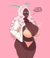 aminya_(yuric_inc) big_ass big_breasts bra brown_skin dark-skinned_female dark_skin huge_breasts hyper_breasts large_breasts lucaslife_(yuric_inc) panties pink_hair shortstack thick_thighs underwear yuric_inc