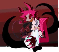 alastor_(hazbin_hotel) angel anthro demon demon_humanoid duo female gif glitch grin guncht hazbin_hotel humanoid lagomorph leporid male male/female mammal rabbit smile