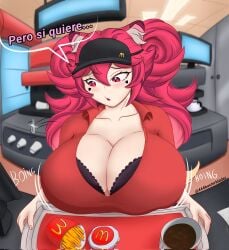 444busterblader breasts heart_eyes horny huge_breasts latam_virtual_youtuber lunaria_ayaren mcdonald's red_eyes red_hair spanish_text virtual_youtuber vtuber vtuberfanart