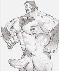 boner darius_(fullmetal_alchemist) erection fullmetal_alchemist male male_only monochrome muscles muscular muscular_male nude phosbara