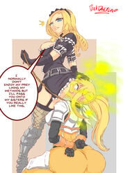 2girls armor arms_behind_back arms_tied arms_tied_behind_back ass_on_face big_ass big_breasts big_butt blonde blonde_hair blue_eyes blush bondage crossover darkness_(konosuba) duo english_text enjoying_farts face_on_ass facesitting fart fart_cloud fart_fetish fart_in_mouth fart_sniffing fart_torture farting farting_in_face farting_in_mouth female/female female_only garter_belt hairclip kneeling kono_subarashii_sekai_ni_shukufuku_wo! looking_back looking_down looking_pleasured maid_headdress maid_uniform masochism multiple_girls no_panties only_female overlord_(maruyama) pervdarkling_(artist) pleasure_face ponytail rope rope_bondage rope_leash smile solution_epsilon speech_bubble tears text text_bubble thick_ass thick_thighs tied_arms tied_up yuri