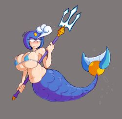 1girls belly big_breasts blush female fupoo mega_man mega_man(classic) mermaid mermaid_tail micro_bikini plump solo splash_woman trident