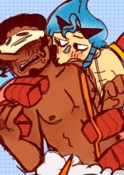 artist_request bite_mark blindfold franky kissing_neck male male_only one_piece usopp