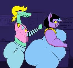 big_ass big_belly big_breasts bratty_(undertale) breasts bubble_butt catty_(undertale) chip_at_night flat_chest flat_chested huge_ass pixel_art thick_thighs wide_hips