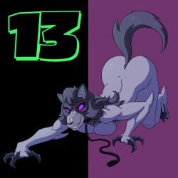 1girls ass_focus ben_10 cartoon_network chaquetrix furry loboan profannytea purple_eyes wolf_girl