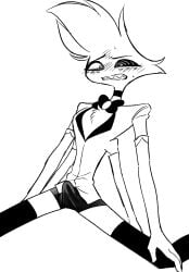 1boy absurd_res angel_dust angel_dust_(hazbin_hotel) anthro arachnid arthropod clothed clothing demon enaic31 erection erection_under_clothing hazbin_hotel hi_res male male_only monochrome solo solo_male spider