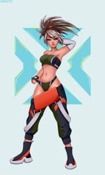 1girls akali belly belly_button clothed clothing digital_drawing_(artwork) facing_viewer female female_focus female_only front_view fully_clothed hoplitearts image legs looking_at_viewer navel standing stomach thin_waist