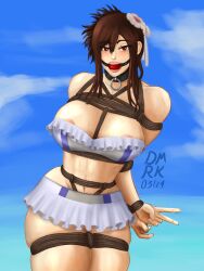 ball_gag beach blush bondage bound cleavage collar collared female female_only femsub final_fantasy final_fantasy_vii final_fantasy_vii_remake gag gagged reikakotomi revealing_clothes rope rope_bondage swimsuit tifa_lockhart