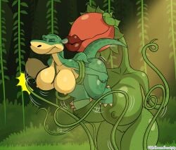 2girls areola big_breasts big_nipples breasts busty busty_female closed_eyes dinosaur dinosaur_girl dominant_female domination female feral_only freckles_on_breasts freckles_on_shoulders freckles_on_thighs green_body hips hips_wider_than_shoulders huge_breasts impy's_island impy_(impys's_island) jungle nipples plant plant_girl plant_humanoid pussy rule_63 scales tail tentacle thick_hips thick_lips thighs unknowndraw6798 vagina wings