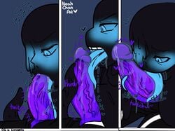 alternate_universe animated_skeleton blush bodily_fluids dreamtale fan_character female_sans fluids long_tongue multi_tongue neahchanart nightmare_sans nightmare_sans_(fan_character) oral purple_penis rule_63 sans sans_au skeleton straight tagme tongue undertail undertale undertale_au veiny_penis