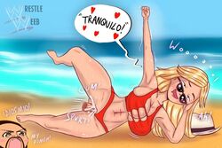 1girls 2boys andrade_(wwe) artist_request beach blonde_hair breasts celebrity charlotte_flair cum cum_in_pussy cum_inside disembodied_penis female male penis pussy real_person sex straight wwe wwe_diva