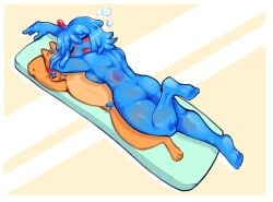 angel_sword_studios ass ass_focus blue_slime bodypillow buffpup_(vtuber) feet female leaflit nude sleep sleeping slime slime_girl soles thighs toes twitch virtual_youtuber wide_hips