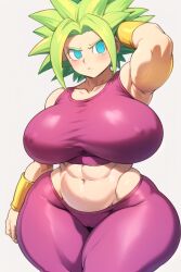 1girls ai_generated annoyed big_breasts blue_eyes daidouji_(artist) daidoujipv dragon_ball dragon_ball_super gigantic_breasts green_hair hand_on_head kefla legendary_super_saiyan leggings looking_at_viewer solo super_saiyan super_saiyan_2 tagme tank_top voluptuous wide_hips