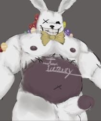 anthro belly_button bowtie bunny bunny_ears chubby chubby_male easter easter_eggs fur furry grinning icerary leaking_precum lepus_(the_mimic) looking_at_viewer male_only monster nipples rabbit rabbit_ears roblox roblox_game simple_background slit_pupil staring_at_viewer stitch_(sewing) tagme teeth teeth_showing the_mimic x_eye yellow_bowtie