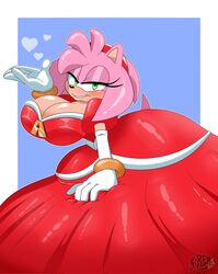 1girls amy_rose big_breasts breasts cleavage dress female female_only huge_breasts looking_at_viewer pink_hair pinup png princess_dress sega sirenstudios smile solo sonic_(series)