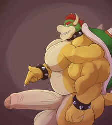 abs bara biceps bowser claws crocobu horns hyper hyper_balls hyper_genitalia hyper_penis hyper_testicles koopa looking_at_viewer male/male male_focus male_only mario_(series) muscle muscles muscular muscular_arms muscular_legs muscular_male muscular_thighs nintendo nintendo_switch nipples pecs pointing_at_penis red_eyes red_hair sharp_teeth shell smile solo_male spiked_bracelet spiked_collar spiked_hair spikes veins veiny_penis video_game_character yellow_skin