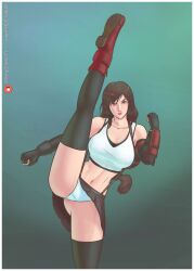 female female_only final_fantasy final_fantasy_vii kick lechono leg_up panties skirt tifa_lockhart upskirt white_panties