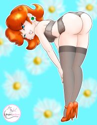 1girls ass bent_over brighteyedbeast female lingerie mario_(series) nintendo princess_daisy