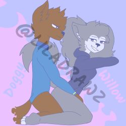 anthro ass bite biting_lip canid canine canis doggy_(piggy) doggy_style domestic_dog duo eye_contact female from_behind_position liladrawz looking_at_another male male/female mammal piggy:_book_2 piggy_(game) piggy_(roblox) roblox roblox_game sex smile willow_(piggy) wolf wolf_girl wolf_tail