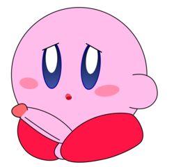 adorable balls blue_eyes blush cut cute_face kirby kirby_(series) male male_only nintendo open_mouth penis pink_body pink_skin red_feet solo solo_male testicles venereal_knight