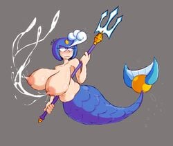 1girls belly big_breasts blush female fupoo lactation mega_man mega_man(classic) mermaid mermaid_tail milk milk_squirt plump solo splash_woman tagme trident