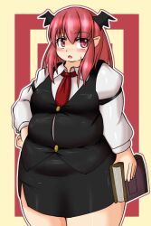 bbw belly_overhang big_belly big_female blush chubby chubby_female embarrassed fat fat_female fat_fetish fat_girl fat_woman fatty koakuma large_female obese obese_female overweight overweight_female plump pork_chop succubus sweatdrop thick_thighs touhou tubby weight_gain