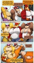 absurd_res anal anal_sex anthro ape bara bara_tits big_breasts big_pecs big_penis bodily_fluids breast_play breasts comic donkey_kong_(series) dragon english_text eyewear funky_kong furrypickles gay genital_fluids genitals gorilla group group_sex haplorhine hi_res holding_penis huge_breasts huge_cock huge_filesize huge_pecs humanoid humor koopa koopaling lucio_(lucio_soliz) male male/male male_only mammal mario_(series) mario_strikers_battle_league medical_examination musclegut muscular mythological_creature mythological_scalie mythology nintendo pecfuck pecs peeing penetration penis primate roy_koopa scalie sex slightly_chubby speech_bubble sunglasses text threesome titjob trio urine video_games watersports