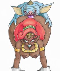 big_ass blue_lipstick bokoblin breath_of_the_wild brownpidgeon chained chains dark-skinned_female dark_skin gerudo interspecies lipstick red_hair sex the_legend_of_zelda urbosa