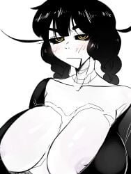 big_breasts black_eyes black_hair female ghost_girl greyscale nipples original_character pale_skin tdstudio_ns