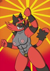 abs anthro brokenrekordbro female female_incineroar female_only flexing furry hi_res incineroar looking_at_viewer muscular muscular_female pokémon_(species) pokemon pussy tagme teeth