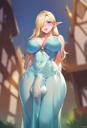 1futa ai_generated arms_behind_back ass balls big_ass big_breasts big_penis blonde_hair blue_eyes blush braless breasts bulge bulge_through_clothing cleavage cleavage_overflow curvaceous curvy depth_of_field detailed_background detailed_bulge dress elf elf_ears flaccid flaccid_penis futa_only futanari hair_over_one_eye half-erect large_breasts lips long_dress long_hair looking_at_viewer looking_down no_bra no_panties no_underwear original original_character outdoors outside penis penis_outline perfect_body phoenixeugene pointy_ears see-through see-through_clothing see-through_dress self_upload solo solo_focus solo_futa stable_diffusion standing testicles thick thick_ass thick_penis thick_thighs thighs tight_clothing viewed_from_below voluptuous voluptuous_futanari wide_hips