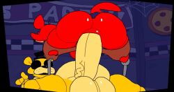 anal anal_sex animated animatronic anthro balls bear big_balls big_penis bottomwear brown_bottomwear brown_clothing brown_pants canid canine clothing cowgirl_position duo eye_patch eyewear five_nights_at_freddy's fox foxy_(fnaf) from_front_position fur genitals golden_freddy_(fnaf) hat headgear headwear machine male male/male mammal on_bottom on_top pants penetration penile penile_penetration penis penis_in_ass red_body red_fur robot robot_anthro scottgames sex slightly_chubby slightly_chubby_anthro slightly_chubby_male superiorfox tagme top_hat torn_bottomwear torn_clothing torn_pants yellow_body yellow_fur