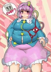 bbw belly_overhang big_belly big_female blush chubby chubby_female embarrassed fat fat_female fat_fetish fat_girl fat_woman fatty large_female obese obese_female overweight overweight_female pink_hair plump pork_chop satori_komeiji thick_thighs third_eye tight_clothing tight_fit touhou tubby weight_conscious weight_gain