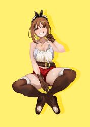 1girls ass atelier_(series) atelier_ryza belt brown_belt brown_eyes brown_hair busty busty_teen cleavage female gesture gloves grin hand_between_legs human key key_necklace large_breasts leather leather_belt leather_gloves looking_at_viewer naughty_face necklace pouch pussy red_shorts reisalin_stout short_shorts shorts single_sidelock single_thighhigh sleeveless sleeveless_jacket smile smirk solo teenager thick_thighs thick_thighs_save_lives thigh_strap thighhighs thighs white_headwear