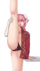 areola areola_slip big_breasts blush breasts kasen_ibaraki naked_tabard one_leg_up oni panties pink_hair son_(artist) standing tabard thick_thighs thighs touhou underwear