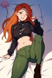 1girls ai_generated anime anime_style big_breasts blinking breasts closed_eye cum cum_on_body cum_on_breasts cumshot disney disney_channel drawing female girl green_eyes happy kim_possible kimberly_ann_possible looking_at_viewer lying lying_on_back medium_breasts nipples patreon patreon_username queenhearts red_hair small_breasts smile tv video_games