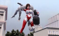 3d alien alien_girl alien_humanoid breasts building building_sex city cum cum_in_pussy cum_inside female female_penetrated fingering grabbing_penis heroine human losing losing_fight rape tight_clothing ultraman_(franchise) ultrawoman ultrawoman_katia