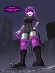 1robot_boy 1robot_girl 2d big_breasts english_text female giantess gigantic_breasts humanoid lotosnic male murder_drones n_(murder_drones) purple_eyes purple_hair robot robot_boy robot_girl robot_humanoid screen_face smaller_male text thighhighs upskirt uzi_(murder_drones)