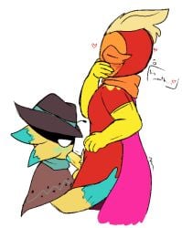 2boys blowjob blush cape closed_eyes covering_mouth el_bailador el_sexador erection fellatio gay hat m1ndfvcker male male_only pubic_hair starlo_(undertale_yellow) undertale_yellow