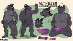 absurd_res althezer anthro biped bodily_fluids dragon dripping erection genital_fluids genitals hi_res knot leleo male male_anthro model_sheet muscular muscular_anthro muscular_male mythological_creature mythological_scalie mythology penis precum precum_drip scalie scar sitting slightly_chubby tail