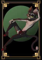 1boy animal_humanoid anthro bulge feline feminine_male furry gay image_set lackadaisy lingerie lingerie_only male male_focus male_only mordecai_heller novadoesart penis_outline pose seductive tail thighhighs webcomic