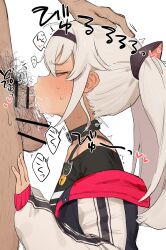 1boy absurdres censored fellatio female highres matsukai_mao nagashi_mangan nijisanji oral penis smelling smelling_penis text virtual_youtuber white_hair