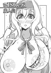 1girls big_breasts blush bow bra breasts breasts_out busty cecilia_alcott drill_hair female female_only hairband hairbow highres infinite_stratos large_breasts long_hair looking_at_viewer monochrome nipples open_mouth shirt solo sweat trembling underwear very_long_hair voluptuous