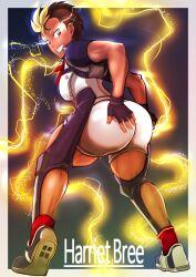 1girls ass_focus big_ass dark-skinned_female electricity harriet_bree lighting looking_back rwby short_hair soyuzu thick_thighs