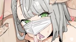 1girls 2boys bangs blunt_bangs braid braided_hair censored censored_penis condom condom_in_mouth cropped cropped_image cum cum_drip cum_in_condom cumdrip face_mask facemask female french_braid green_eyes grey_hair heart hearts hololive hololive_fantasy hololive_japan leebongchun mask masked masked_female multiple_boys multiple_penises penis pink_condom preview shirogane_noel short_hair small_penis sweat sweating uncircumcised uncircumcised_penis uncut uncut_penis used_condom used_condom_in_mouth virtual_youtuber white_hair white_mask
