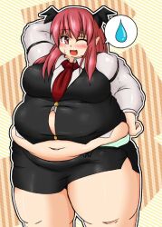 bbw belly_overhang big_belly big_female blush chubby chubby_female embarrassed fat fat_female fat_fetish fat_girl fat_woman fatty koakuma large_female obese obese_female overweight overweight_female plump pork_chop succubus sweatdrop thick_thighs tight_clothing tight_fit touhou tubby weight_gain