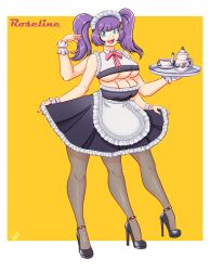 3_legs 4_arms 6_breasts accessworld blue_eyes boob_window maid multi_arm multi_breast multi_leg multi_limb pantyhose purple_hair thighhighs